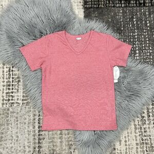 Frenchie Heathered Red V Neck Short Sleeve T-Shirt Size 6-9 Month NEW